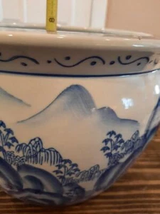 Vintage Blue White China Koi Fish Porcelain Bowl Vase Planter asian art cachepot - Picture 1 of 12
