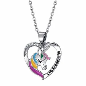 CHILDREN's Girl Jewellery UNICORN HEART Necklace 925 Sterling Silver Alloy Charm - Picture 1 of 1