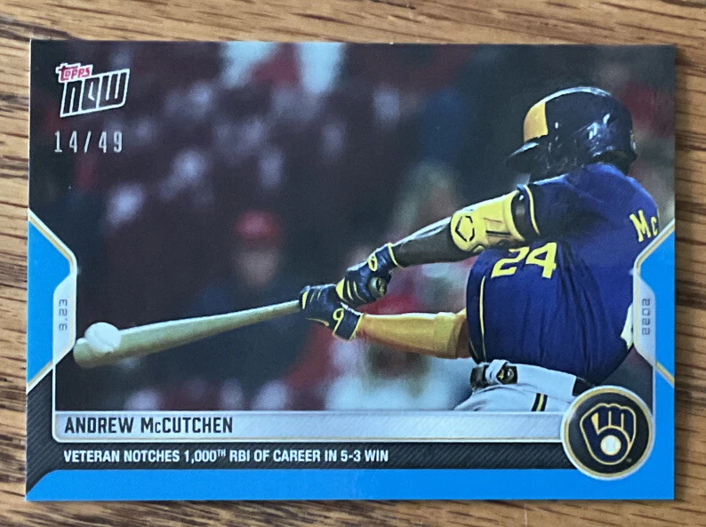 2022 MLB Topps Now Blue Parallel /49 Andrew McCutchen,  Milwaukee Brewers, #946 - Image 1 of 1
