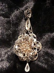 Vintage Silver Hand Wrought Filigree Pendant Egypt - Picture 1 of 6