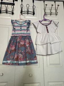 Matilda Jane Just Imagine Libby Girls Striped & Floral Dress Sz 6 Plus White Top - Picture 1 of 13