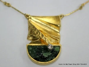 Björn Weckström Lapponia 18K Solid Gold Diamond Zoisite Aztec Necklace - Picture 1 of 10