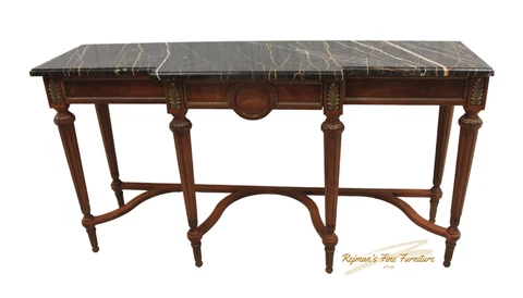 Henredon Neoclassical Marble Top Gilded Long Console Table Cover