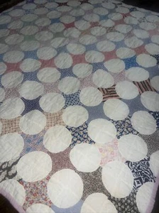 Vintage Schneeball Futtersack Quilt schön mehrfarbig 78x72"" - Bild 1 von 9