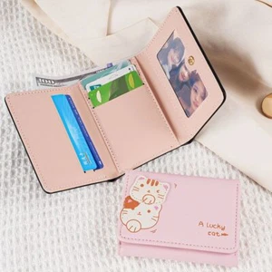 PU Leather ID Card Holder Cute Cat Money Bag INS Short Wallet - Picture 1 of 11