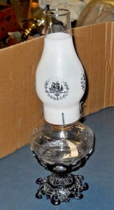 ANTIQUE GLASS OIL BURNER LAMP W/ FROSTED SHADE & CAST IRON BASE ART NOUVEAU  - Picture 1 of 9