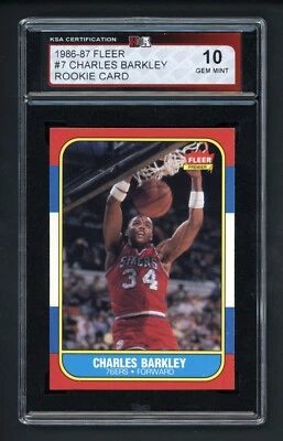 1986-87 FLEER #7 CHARLES BARKLEY ROOKIE CARD KSA 10 GEM MINT - Image 1 of 2