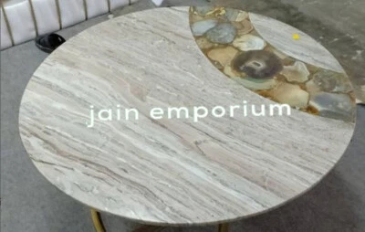 18" Marble Table Top with agate Coffee center corner Inlay Decor home antique - Image 1 of 4