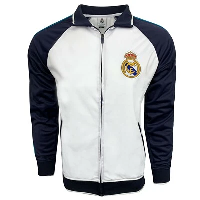 RHINOX Real Madrid White Full Zip Track Jacket, Licensed Real Madrid Jacket