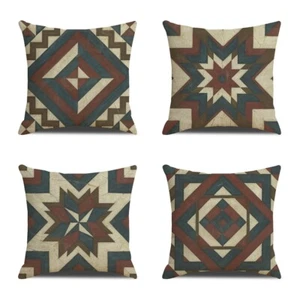 18" Vintage Geometric Decor Linen Throw Pillow Case Tribal Eastern Cushion Cover - Picture 1 of 9
