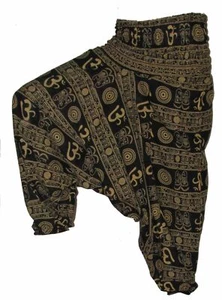 Pantalones harén hechos a mano indios de algodón crema color om estampado - Imagen 1 de 1
