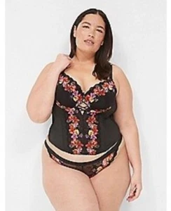 NUOVO! Corsetto Lane Bryant Cacique, taglia 44DDD, nero con pizzo stampa floreale - Foto 1 di 14