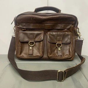 VTG Mersq Leather Messenger Bag Brown Distressed Over The Shoulder Heavy Duty - Picture 1 of 17