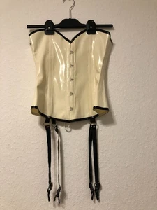 Cremeweißes Latex Korsett /Corsage mit Strapse, Größe S/M, Zofe, BDSM, Maid - Bild 1 von 7