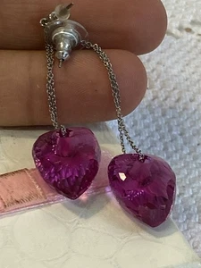 Orecchini Swarovski cuori rosa 2x1,5 cm con catenina argento 925 usati - Imagen 1 de 15