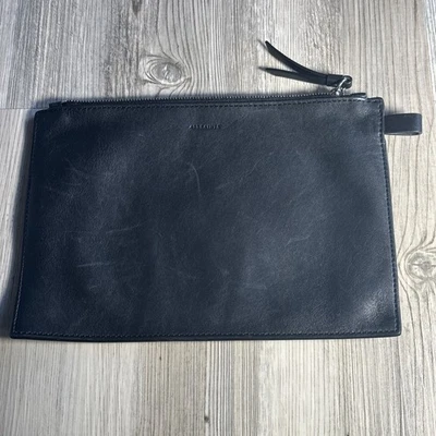 Bolso sin asas All Saints de cuero genuino negro con cremallera Foto 1 de 4