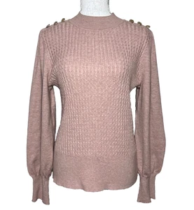 Adrianna Papell Puffärmel Pullover Damen L Rose Zopfmuster Knopfleiste Schulter - Bild 1 von 17