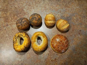 Vintage Display Faux Food Prop Poppy Seed Bagel and rolls - Picture 1 of 5