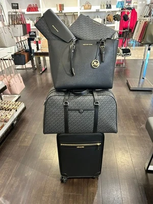 Michael Kors Small Trolley Suitcase+Weekender Bag + 3-in-1 Tote Black Travel Set - Image 1 of 4