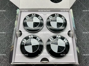 Genuine BMW Black White Floating Alloy Wheel Center 56mm 68mm Hub Caps - Picture 1 of 3