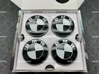 Genuine BMW Black White Floating Alloy Wheel Center  56mm 68mm Hub Caps - Image 1 of 3
