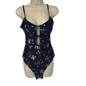NEW Cupshe Cheerful Navy Floral Scoop Cutout One-Piece Swimsuit Sz Large - Picture 1 of 8