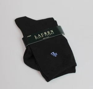 NEW Lauren Ralph Lauren Black Ankle Socks Cotton Blend Embroidered Logo Sz 9-11 - Picture 1 of 3