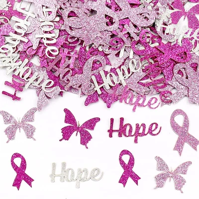 200 peças de confete de conscientização sobre câncer de mama para mesa, prata rosa lantejoulas borboleta - Imagem 1 de 4