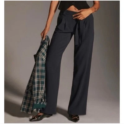 Anthropologie Maeve Women’s Sz 10 Navy Belted Trouser Pants High Rise - Image 1 of 4