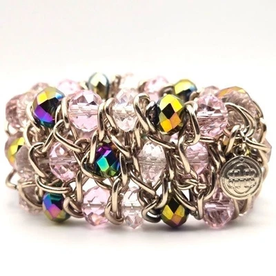 Brazalete elástico con cuentas de vidrio rosa y dorado Dana Buchman cuentas acento AB Foto 1 de 4