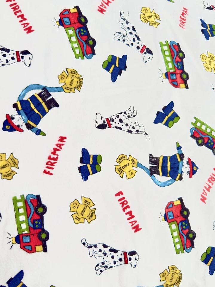 VTG Cotton Flannel Fabric 6.7 Yards LOT White Fireman Fire Engine Dalmatian Dogs - Image 1 of 1
