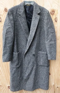 Vintage B.W. Harris Herringbone Tweed Overcoat Dress Coat Heavy 100% Wool Lined - Bild 1 von 14