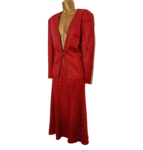 Jacques Vert faux suede skirt suit 14 Copper Rust Brown Womens Formal Cruise UK - Picture 1 of 5