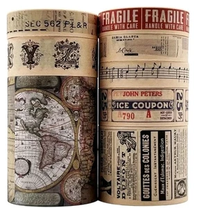 8 Rolls Washi Tape Vintage Maps Lettering Tickets Music Journal Scrapbooking Ads - Picture 1 of 7