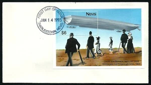 NEVIS, SCOTT # 780, FDC COVER OF MINI SHEET ZEPPELIN TAKES OFF FROM GOPPINGEN - Picture 1 of 1