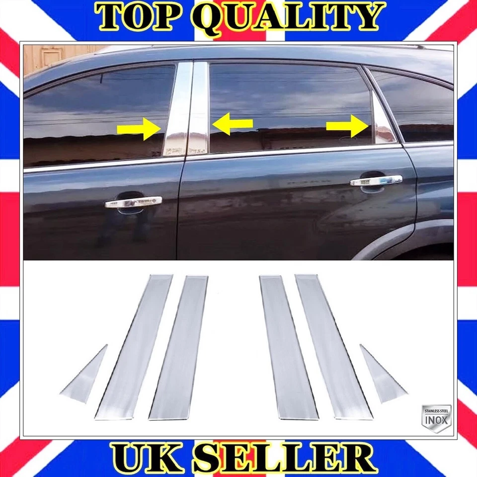 Moldura de pilar de puerta cromada 6 piezas acero inoxidable para VAUXHALL OPEL ANTARA 2006 EN ADELANTE - Imagen 1 de 4