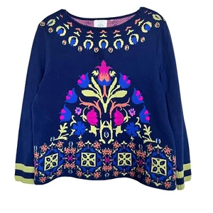 HWR Anthropologie Women’s Sz S Monogram Intarsia Floral Sweater - Picture 1 of 9