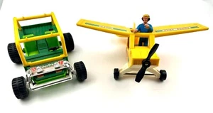 Vtg Fisher Price: 1978 Dune Buggy Green, 1976 Ranger Airplane Yellow, Pilot Blue - Picture 1 of 23