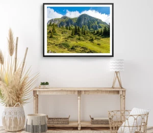 Mountain Print, Forest Wall Art, Nature Framed Vector Wall Art, Oil Painting  - Picture 1 of 5