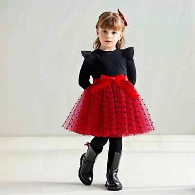 Vestido de festa de casamento feminino manga comprida bolinhas vestido inverno quente bebê menina - Imagem 1 de 4