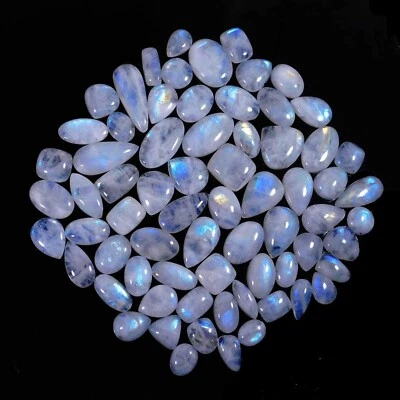 AA++ Natural Rainbow Moonstone Mix Shape Cabochon Loose Gemstone Wholesale Lot - Image 1 of 4