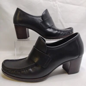 Timberland Comforia black leather high block Heels loafers Women's Size 8 M - Picture 1 of 16