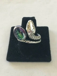 W311 HANDMADE MYSTIC RAINBOW TOPAZ GEMSTONE SNAKE RING SIZE 9 - Picture 1 of 2