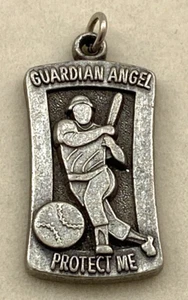 Camco Pewter Guardian Angel Protect Us Baseball Charm Pendant 1" - Picture 1 of 3
