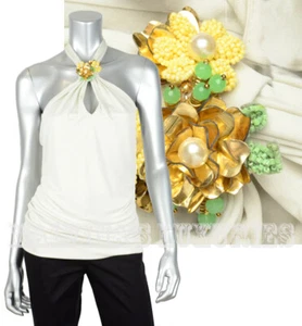GUCCI HALTER TOP BLUSA JERSEY IMPREZIOSITA SPILLA FLOREALE $995 M MEDIUM - Foto 1 di 5