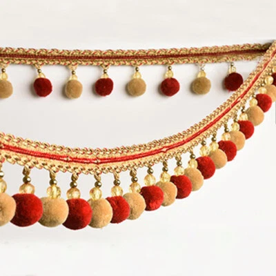 1M Pom Pom Bobble Trim Ribbon Bead Curtain Tassel Fringe 2cm Sewing Fabric Trim - Image 1 of 4