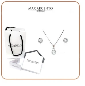 COMPLETO COLLANA E ORECCHINI PUNTO LUCE IN ARGENTO 925 RODIATO ORO BIANCO - Foto 1 di 5