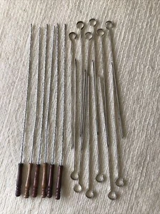 18 VTG BBQ Stainless Steel Kabob Kebab Flat Skewers Needle Wood Handle 17" & 13” - Picture 1 of 8