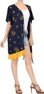 LA LEELA Women's Kimono Cardigan Shirt Shawl Outlet US 14-18W Navy Blue_B104 - Picture 1 of 3