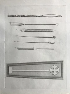 1808 Antique Print; Roman Utensils (Surgical/Writing/Hair and Stone Cross) - Picture 1 of 2